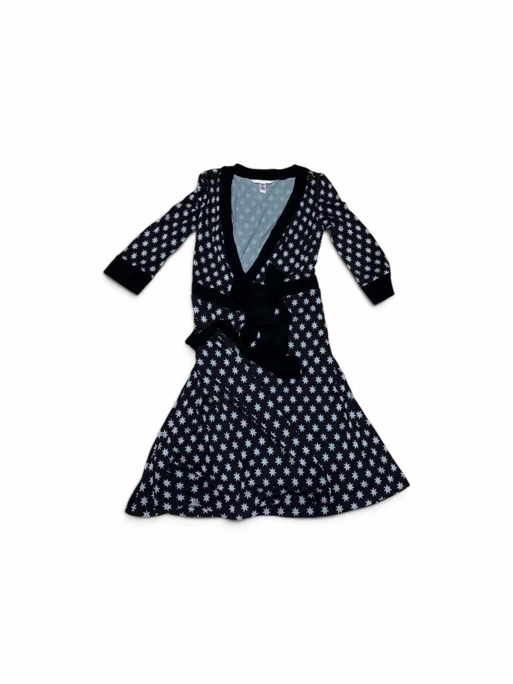 Diane Von Furstenberg Black Star-Print Wrap Midi Dress